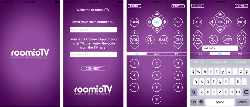 Screenshots of the roomioTV prototype UI